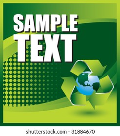 recycle symbol around earth on green banner