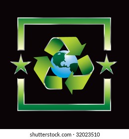 recycle symbol around earth on star background