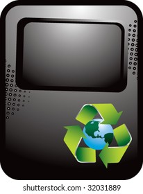 recycle symbol around earth on black halftone template banner