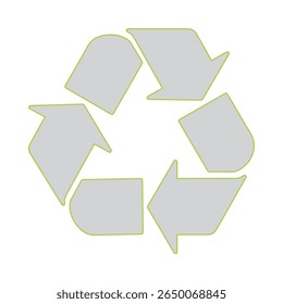 Recycle symbol with arrows icon. Reusing recycling, reuse and reduce label badge for print on packaging of the products. Eco conscious branding, green initiatives, and zero-waste projects. Vector. 