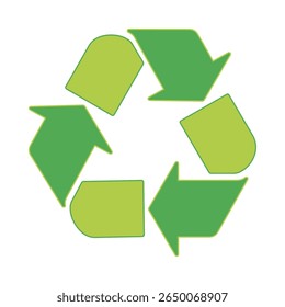Recycle symbol with arrows icon. Reusing recycling, reuse and reduce label badge for print on packaging of the products. Eco conscious branding, green initiatives, and zero-waste projects. Vector. 