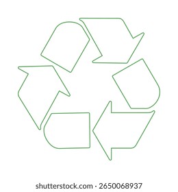 Recycle symbol with arrows icon. Reusing recycling, reuse and reduce label badge for print on packaging of the products. Eco conscious branding, green initiatives, and zero-waste projects. Vector. 