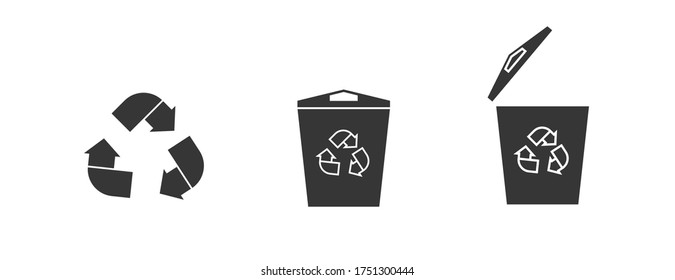 recycle symbol and recycle bin vector icon packaging sign