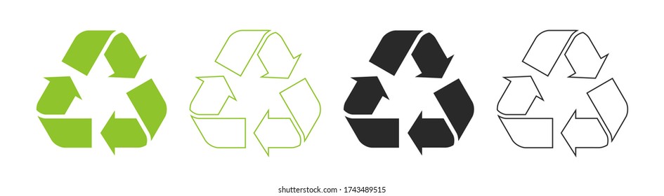 Recycle symbol black and green, icon isolated on white background. Outline designe. Concept recycling. Vector illustration.