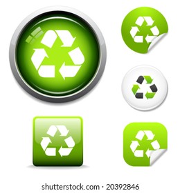 Recycle symbol button and sticker icon set