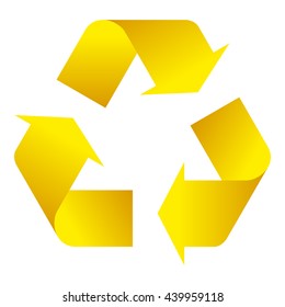 Recycle symbol of conservation yellow icon isolated on white background. 3D. Vector Illustration