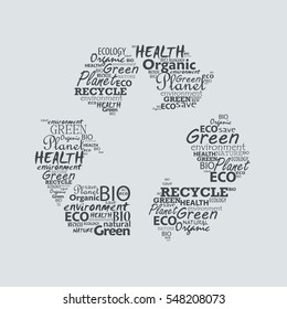 Recycle symbol created from words.