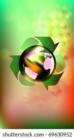 Recycle Symbol with Earth on abstract background. Vector illustration.