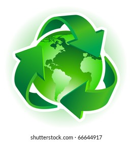 Recycle Symbol with Earth on white background. Vector illustration.