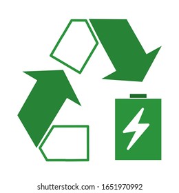 Recycle symbol green battery. Vector illustration