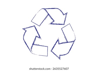Recycle symbol in Hand Sketch Blue Ink