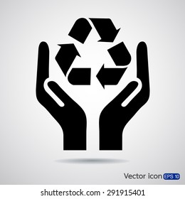 Recycle symbol in hand.-Vector illustration.