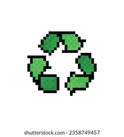 recycle symbol icon 8 bit, pixel art  attention sign recycle icon  for game  logo.