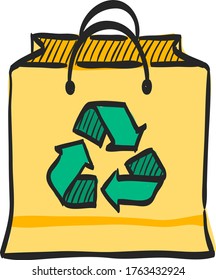 Recycle symbol icon in color drawing. Environment go green paper bag shopping buying store