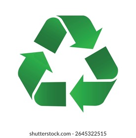 Recycle symbol icon gradient style green color. Green recycle symbol with three arrows in triangle shape. Eco vector icon for environment, waste, sustainability, and recycling design.