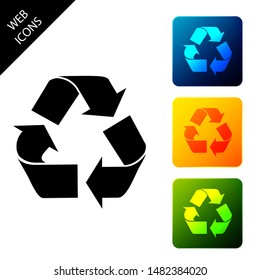 Recycle symbol icon isolated on white background. Circular arrow icon. Environment recyclable go green. Set icons colorful square buttons. Vector Illustration