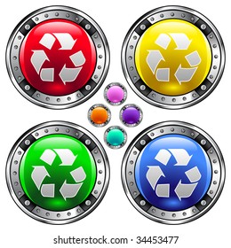 Recycle symbol icon on round colorful vector buttons