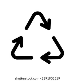 Recycle symbol icon. Recycling arrows flat icon for apps and websites. Biodegradable, compostable, recyclable icon. Arrow recycle. Black recycling and rotation arrow icon. Triangle of arrows in circle