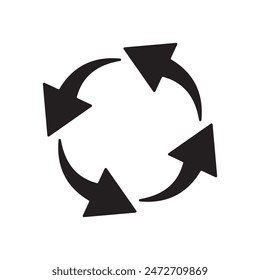 Recycle symbol icon, refresh vector. Circle arrow icon, vector. Round reload sign, repeat icon, rotate arrow symbol, silhouette. Vector illustration.