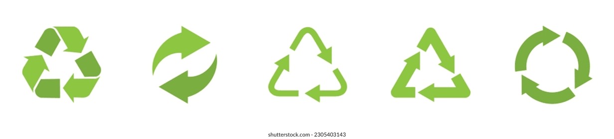 Recycle symbol icon set. Recycle Recycling Reuse symbol in green color. Vector illustration. Isolated on white background. Vector Illustration.