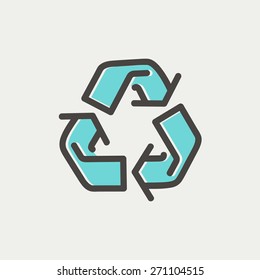 Recycle symbol icon thin line for web and mobile, modern minimalistic flat design. Vector icon with dark grey outline and offset colour on light grey background.