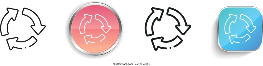 Icono de símbolo de reciclaje. Diseño de estilo lineal delgado, regular y de Botón aislado sobre fondo blanco