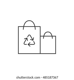 Recycle symbol icon in thin outline style. Environment go green paper bag shopping buying store