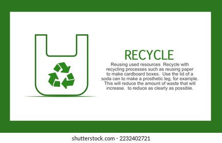 recycle symbol  ideas for reducing waste  Including telling stories about recycling.  Is to bring used resources to reuse.