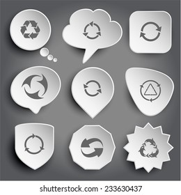 recycle symbol, killer whale as recycling symbol. White vector buttons on gray.