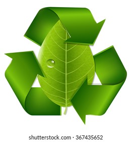 Recycle Symbol With Leaf With Gradient Mesh, Vector Illustration