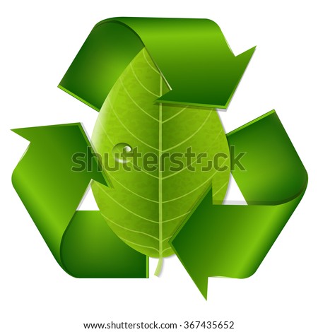 Recycle Symbol With Leaf With Gradient Mesh, Vector Illustration