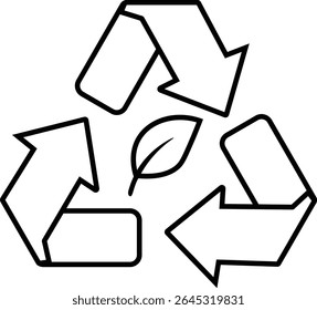 Recycle symbol and leaf monochrome icon