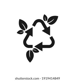 Recycle symbol with leaves, eco symbol vector illustration isolated on white background.