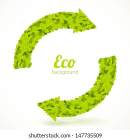 Recycle symbol with leaves texture. Vector illustration.