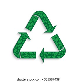Recycle symbol with leaves. Vector graphic design