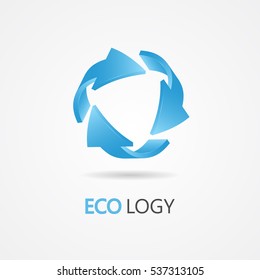 Recycle symbol, recycle logo, ecology logo with blue arrow