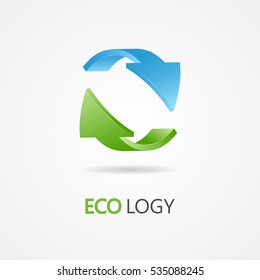 Recycle symbol, recycle logo, ecology logo with green and blue arrow