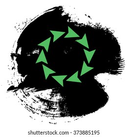 recycle symbol logo, green circle icon isolated on black background, vector illustration design element