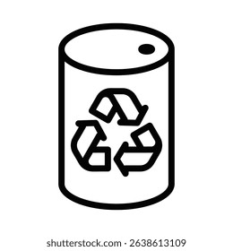 Recycle symbol on cylindrical metal can container. Editable stroke.