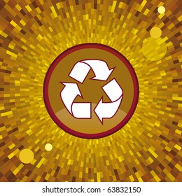Recycle Symbol on Golden Internet Button Original Illustration