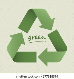 recycle symbol on light  green cardboard background. vector.