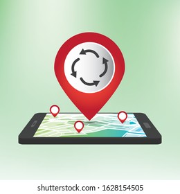 Recycle symbol on map pin. Location pointer icon