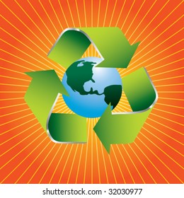 Recycle symbol on starburst