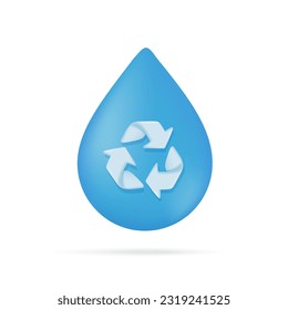recycle symbol on water drop Water reduction concept for the planet. 3d illustration