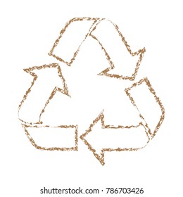 Recycle symbol outline with rough texture. Brown and tan neutral shading. Recycled sign in vector format.