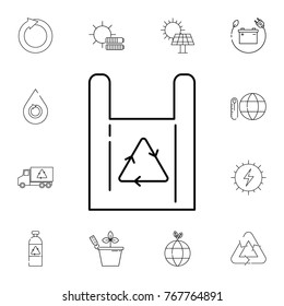 Recycle symbol paper bag shopping buying store icon. Set of ecology sign icons. Signs, outline eco collection, simple thin line icons for websites, web design, mobile app, graphics on white background