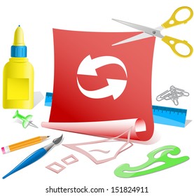 Recycle symbol. Paper template. Raster illustration.