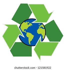 recycle symbol with planet earth isolated on white background