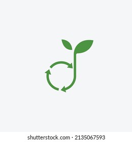 Recycle symbol and plant leafs combination simple logo icon sign design vector illustration