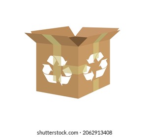 Recycle symbol printed on the surface of cardboard packaging. editable vector, graphic.